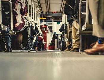 Greyhound bus floor perspective.