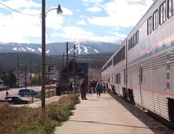 Passenger train at a station.